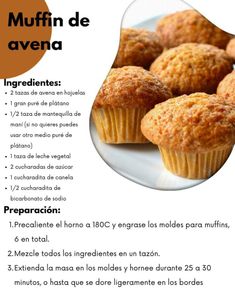 a recipe for muffins on a plate with the words in spanish and english