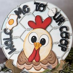 a sign with a turkey and eggs on it