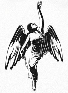 an angel with outstretched wings is shown in this black and white drawing by artist mark taylor