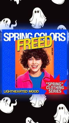 a poster with ghost faces on it and the words,'spring colors'in front of