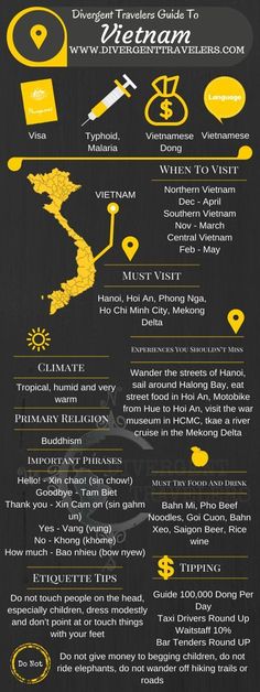 a black and yellow poster with information about vietnam's attractions in the world on it