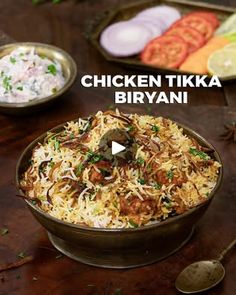 chicken tikka biriyani served in a bowl