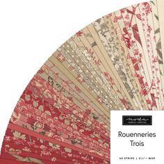 an assortment of red and beige fabrics with the words roueemeries troiss on them