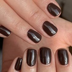 Walnut Brown #052 - DC Gel Duo Short Squoval Acrylic Nails, Dark Short Nails, Short Dark Nails, Brown Nails Short, Short Brown Nails, 90s Autumn, Short Gel Nails, Short Acrylic, Dark Chocolate Brown