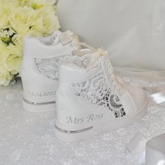 Wedding Shoes Lace Wedding Wedge Trainer Comfortable - Etsy Bridal Trainers, Bride Sneakers, Lace Wedding Shoes, Wedding Wedges, Wedge Trainers, Heels Comfortable, Bridal Pumps, Lace Wedges, Bridal Design