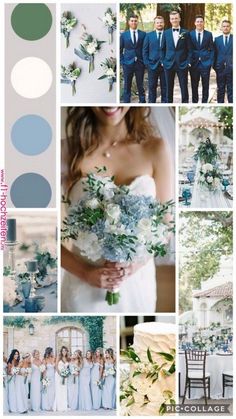 a collage of blue and green wedding colors