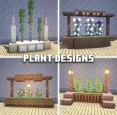 four different types of plant designs in the same area, each with plants and lights