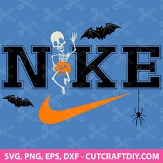 an image of a skeleton on a nike logo with bats and bats flying around it