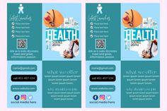 two brochures with the words health and an image of a person on it