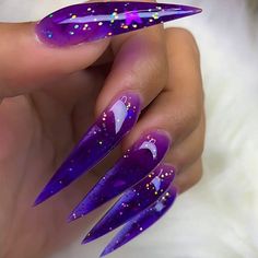 Nails Side View, Beautiful Purple Nails, Encapsulated Nails, Glow Nails, Exotic Nails, Coffin Shape Nails, Hot Nails