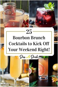 Collage of 4 bourbon brunch cocktails. Bourbon Pairings Food, Easter Brunch Cocktails, Bourbon Drinks Recipes, Cheese Night, Fathers Day Brunch, Morning Cocktail, Best Bourbon, Girly Drinks, Breakfast Cocktails