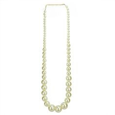 Real elegance in faux pearls! Complete your look with this Faux Pearl Necklace. Graduated pearls form a timelessly elegant necklace that finishes any look with classic glamour. Product Features: Faux white pearl necklace. Graduated size pearls from the back to front. Gold lobster claw clasp. Perfect for birthday, wedding or any other parties. . Dimensions: 18.75" long. Material(s): pearl beads/plastic Classic Glamour, White Elegance, Pearl Beaded Necklace, White Pearl Necklace, Elegant Necklace, Faux Pearl Necklace, Elegant Necklaces, White Pearl, Accessories Necklace