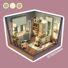 an animated view of a baby's room with furniture