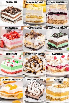 the different types of desserts are shown in this image, and there is an info sheet