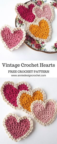 crocheted heart coasters made with vintage crochet hearts