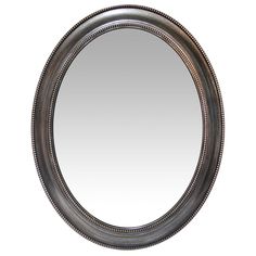 a round mirror with beaded trim around the edges and an oval frame, on a white background