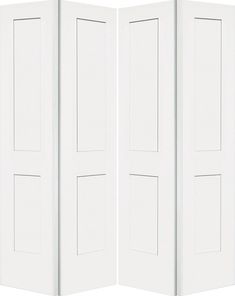 three white doors are open on a white background