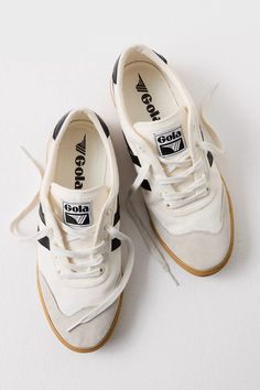 Gola Badminton Court Sneakers | Free People White Work Shoes, Timeless Sneakers Women, Retro Sneakers With Contrasting Heel Counter, Sporty Lace-up Skate Shoes With Rubber Heel Cap, Classic Sneakers Women, Gola Badminton, Trendy White Sneakers, Business Casual Sneakers, Gola Sneakers