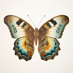 a butterfly with blue, yellow and orange wings