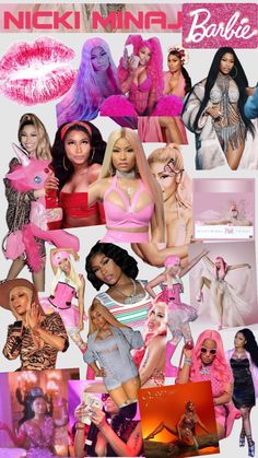 nicki mina's barbie doll collage is shown in pink and white colors