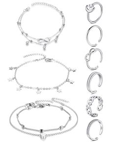 PRICES MAY VARY. ANKLET TOE RING SET: You will get 3pcs adjustable chain ankle bracelets and 6pcs open rings. They all in different style, give you more choice for daily wearing. Stylish design and unique charms will make you be the focus at every moment. SAFE AND HEALTHY MATERIALS: The anklets is made of environmentally alloy, and the toe rings is made of high quality copper. High polished finished, comfortable wearing feeling. ADJUSTABLE SIZE: Convenient open design, adjustable size, fit diffe Rings Beach, Heart Ankle Bracelet, Carnelian Ring, Rose Gold Chain, Stud Jewelry, Knuckle Rings, Toe Ring, Silver Anklets, Foot Jewelry