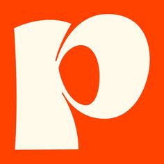 an orange and white logo with the letter p in it's center, on top of a red background