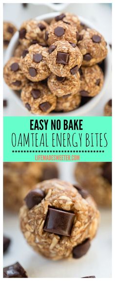 no bake oatmeal energy bites recipe with chocolate chips in the middle