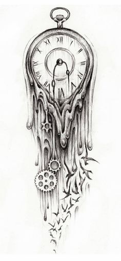 a drawing of a clock with dripping water on it