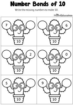 the number bonds of 10 worksheet for children to learn numbers and counting them