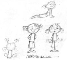 three cartoon characters are shown in this drawing