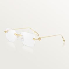 Cartier - Première Precious Mount - Sunglasses  - Precious sunglasses in 18K yellow gold (750/1000) and diamonds, rimless rectangular shape with clear presentation lenses. Dimensions: 55 mm lenses, 18 mm bridge, 140 mm temples. Luxury Clear Rectangular Sunglasses, Formal Clear Rimless Sunglasses, Luxury Clear Sunglasses For Formal Occasions, Luxury Clear Sunglasses For Formal Events, Luxury Gold Cartier Sunglasses, Modern Gold Cartier Sunglasses, Elegant Rimless Clear Sunglasses, Elegant Rimless Glass Sunglasses, Elegant White Rimless Sunglasses