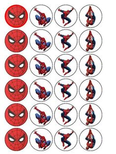 spiderman cupcake toppers with the number four on each one, and an image of