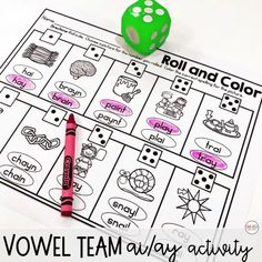 a roll and color activity for kids to practice their spelling skills with the word roll and color