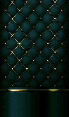 a dark green background with gold dots and lines on the bottom, along with an elegant diamond pattern