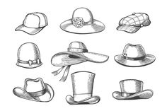 hats drawn in black and white