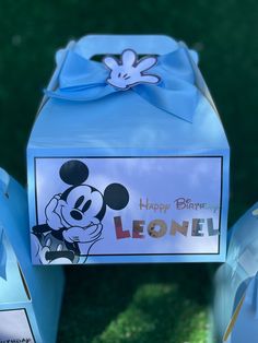 there is a blue box with a mickey mouse on it