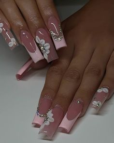 girly nails, pink nail inspo, 3d flower nails, pink acrylic nails Acrylic Nails Ideas With 3d Flowers, Light Pink Nails With 3d Flowers, Long Fun Acrylic Nails, Medium Nails With 3d Flowers, 3d Flower Nails With Diamonds, Cute Medium Acrylic Nails 3d Flower, Nail Ideas Acrylic Flowers, Long Nails With 3d Flowers, Cute Flower Acrylic Nails