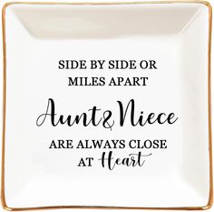 PRICES MAY VARY. [Best Aunt Ever Gifts] These personalized gifts for aunt are designed in the shape of a square, printed with some warm words“SIDE BY SIDE OR MILES APART Aunt& Niece ARE ALWAYS CLOSE AT Heart”一surprise your aunt with this sentimental gift, expressing your sincere love and thanks to your aunt. [Multi-use Jewelry Dish]- Leave the jewelry dish on the dresser, sink, desk, or nightstand to place the rings, necklaces, bracelets, earrings, keys, watches, and other jewelry pieces without Gift Ideas For Aunt Birthday, Gift Ideas For Aunt, Aunt Wedding Gift, Dresser Sink, Aunt Niece, Gift For Aunt, Niece Gifts, Christmas Wedding Gifts, Gifts For Aunt