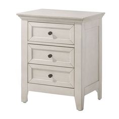 an image of a white nightstand with three drawers