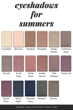 Teal Inspiration, Color Analysis Summer, Summer Skin Tone, Soft Summer Makeup, Cool Summer Palette, Light Summer Color Palette, Summer Eyeshadow, Soft Summer Palette, Soft Summer Color Palette