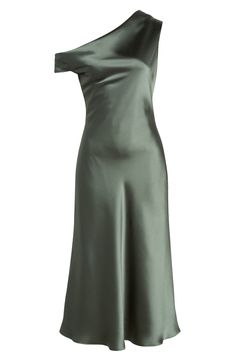 This full-of-glamour midi is crafted from rich satin with a sleek shoulder-baring silhouette. 51" length (size 8) One-shoulder neck Lined 100% polyester Dry clean Imported Black Owned/Founded Marigold Dress, Mandarin Collar Dress, Navy Midi Dress, Midi Cocktail Dress, Dress Home, Satin Midi Dress, Mandarin Collar, Nordstrom Dresses, One Shoulder