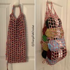 two pictures side by side, one has a bag and the other has yarn in it