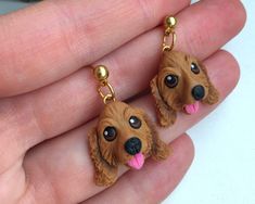 Hand sculpted personalized dog cocker spaniel earrings made from polymer clay.  ● How To Order  1. Send me your dog pictures. 2. I will show you the pictures after I finish them in 3-5 days. ● Please pay attention to time of delivery, if you need your package to any date! Delivery times don't include the creation time of your order. This applies to goods that are made to order. All items are shipped via standard airmail that normally takes 14-21 business days for delivery (depending on the custo Dog Earrings, Etsy Earrings Dangle, Cocker Spaniel, Polymer Clay Jewelry, Dog Person, Air Mail, Dog Pictures, Spaniel, Clay Jewelry