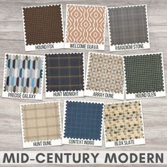 the mid century modern rugs are all different colors