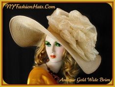 Women's Custom Made Haute Couture Antique Gold Straw Braid Designer Kentucky Derby Dress Hat Embellished With A Large Antique Gold Organza Bow Accented With Swirls And Dots. This Elegant Ladies Formal Hat Is Suited For Horse Races, The Kentucky Derby, Wedding, Church, Bridal Luncheons, Bridal Showers, Mother Of The Bride, Formals And Special Occasions. This Fashion Hat Is Custom Made And Designed By NY Fashion Hats Haute Couture Millinery. http://www.nyfashionhats.com Measurements: 22.5" Inner C Kentucky Derby Dress, Fendi Jacket, Special Occasion Hats, Mother Of The Bride Hats, Horse Races, Royal Ascot Hats, Occasion Hats, Couture Hats, Ascot Hats