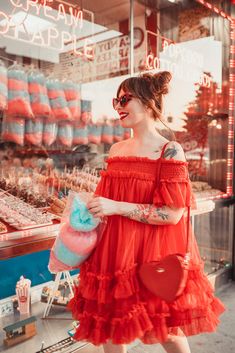 coney island red tulle tent dress Trapeze Dress Outfit, Keiko Lynn, Fresh Squeezed Lemonade, Red Girl, Boho Party, Fantasy Photography, Tent Dress, A Love Story, Lemonade Stand