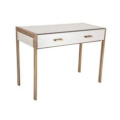 a white desk with two drawers on one side and an open drawer on the other