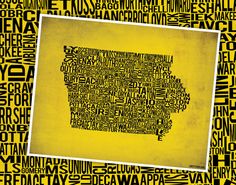 a yellow and black poster with words all over it, including the state of indiana