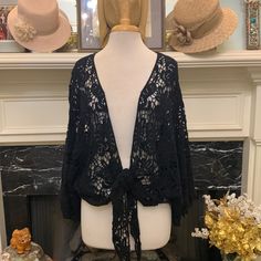 Nwt. Crocheted Lace Tie Front Kimono Top. Amazing!!!!! Dress It Up Or Down. Jeans Or Dresses! Chic Black Beach Cover-up Top, Religious Deconstruction, Lace Tie, Thrift Inspo, Lace Kimono, Crocheted Lace, Best Of Both Worlds, Kimonos, Crochet Lace