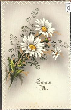 a greeting card with daisies and greenery on the front, says bonnie fee